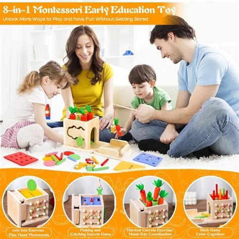 Jouet Montessori en Bois Enfant 8 en 1 Jouets Motricité Fine