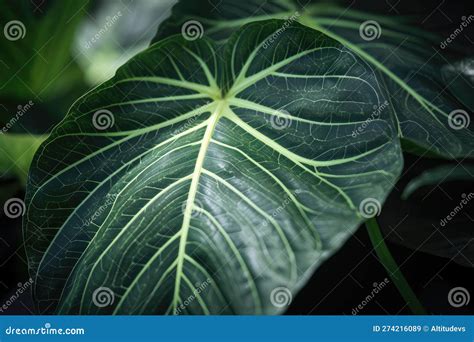 Cierre De Hojas De Plantas Verdes Con Venas Delicadas Visibles Stock De