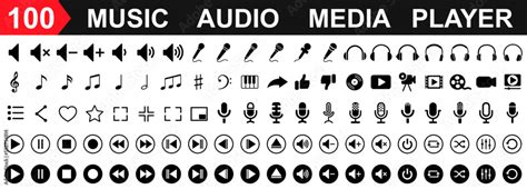 Set 100 media player control icons, music, sound and cinema icon set ...