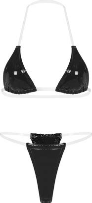 Choomomo Womens Micro Bikini Set Shiny Metallic Transparent Strap Bra