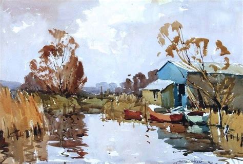 Edward Wesson Uk A Norfolk River Scene With Boats By