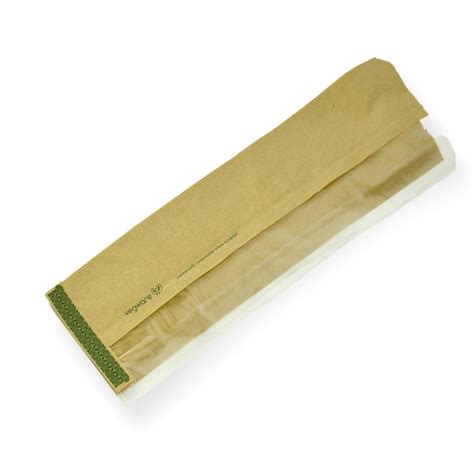 Vegware 4 X 6 X 14in Kraft Natureflex Side Window Baguette Bag