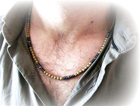 Hematite Beaded Necklace Black Bronze Mens Stone Bead Etsy Stone