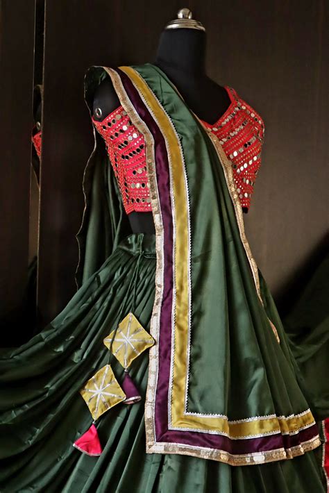 mehendi green chaniya choli  pink mirror work blouse ethnic
