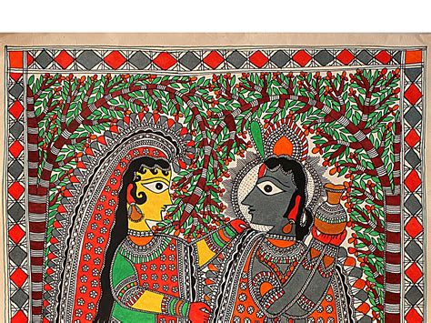 Multicolour Radha Krishna Madhubani Painting Exotic India Art