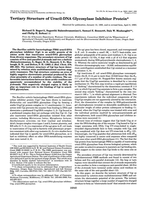 PDF Tertiary Structure Of Uracil DNA Glycosylase Inhibitor Protein