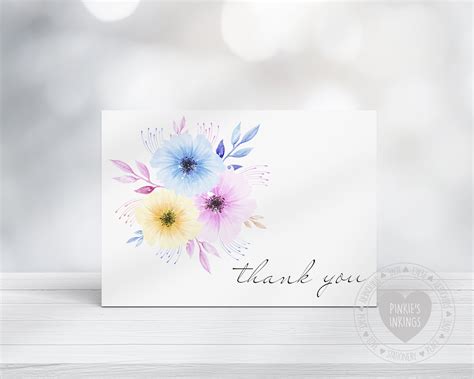 Pastel Flowers, Watercolor Thank You Note Cards 8ct - Etsy