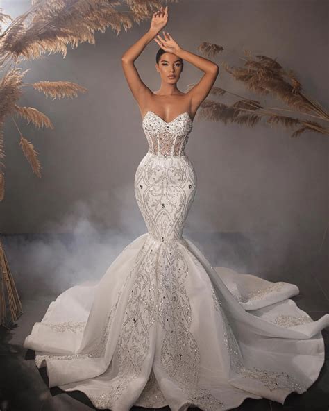 Luxury Crystal Sparkly Mermaid Wedding Dress With Sweetheart Neckline