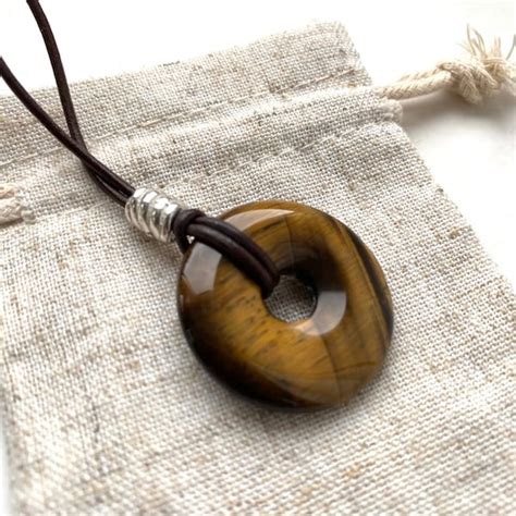 Tigers Eye Donut Cord Necklace Etsy