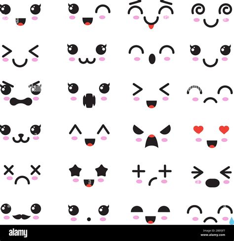 Cartoon Kawaii Eyes And Mouths Cute Emoticon Emoji Characters In