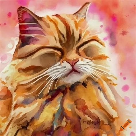 Watercolor Of A Sleeping Ginger Cat