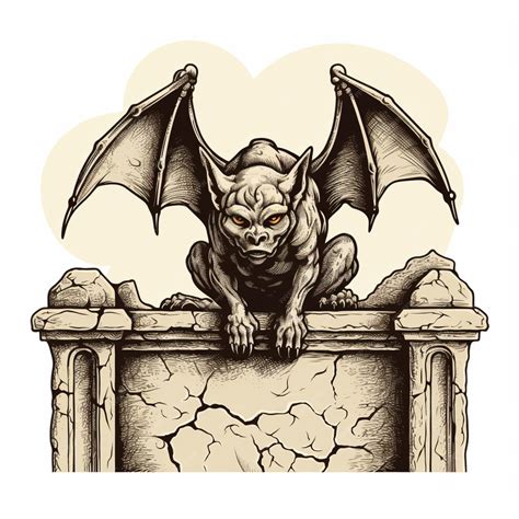 Premium Photo Arafed Drawing Of A Gargoyle Sitting On A Wall