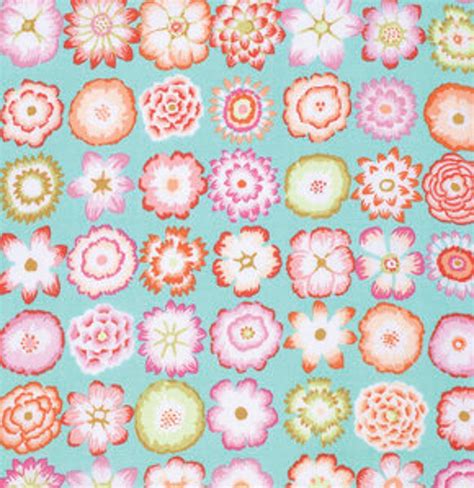 Kaffe Fassett Button Flower Aqua Fq Or Two Pwgp 134 Etsy