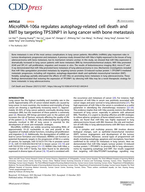 Pdf Microrna 106a Regulates Autophagy Related Cell Death And Emt By