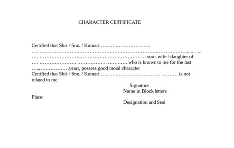 Character Certificate Templates Word Excel Samples