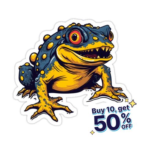 Carnivorous Toad Cartoon Blue And Yellow Sticker By Clearmind Arts