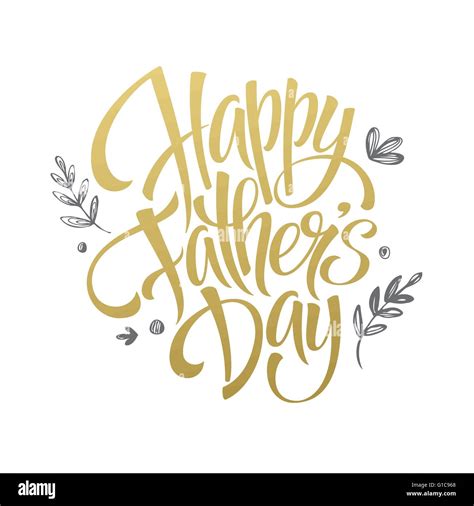 Fathers Day Golden Lettering Card Hand Drawn Calligraphy Vector