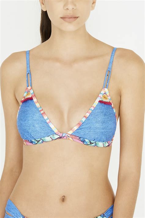 Blue Denim Look Triangle Fit Bikini Top Bikinis Swimsuits