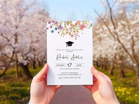 Wildflower Graduation Party Invitation Wildflower Graduation Announcement Card Floral Grad