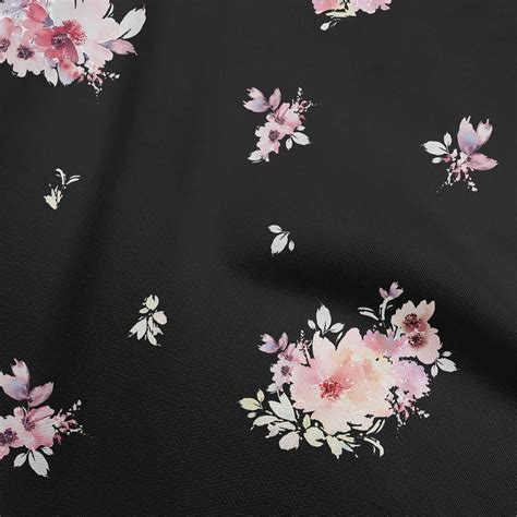 Oneoone Silk Tabby Black Fabric Florals Sewing Material Print Fabric By