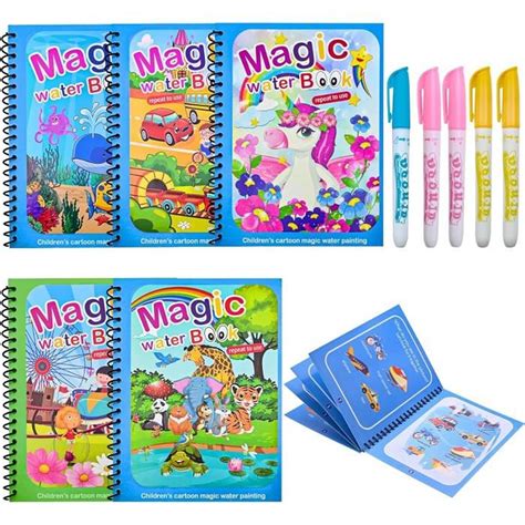 5 Pcs Livre de Dessin Magique de l eau Magic Water Book Réutilisable