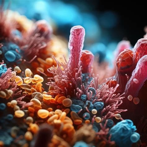 Premium AI Image | Threads of fungus and bacteria under a microscope Microbes and intestinal ...