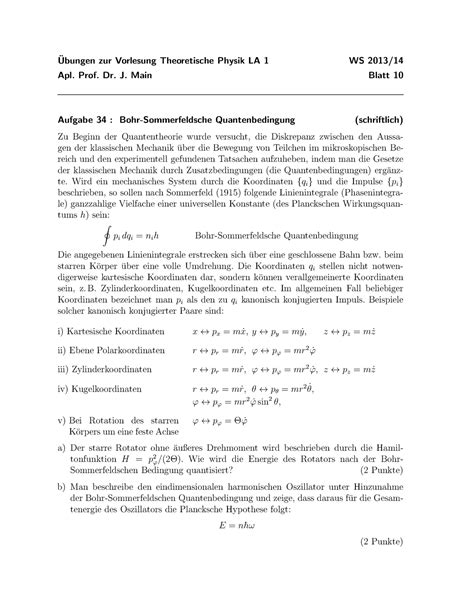 Bungen Blatt Ubungen Zur Vorlesung Theoretische Physik La