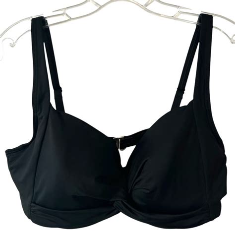 Lands End Swim Lands End Womens Black Twist Front Bikini Top In