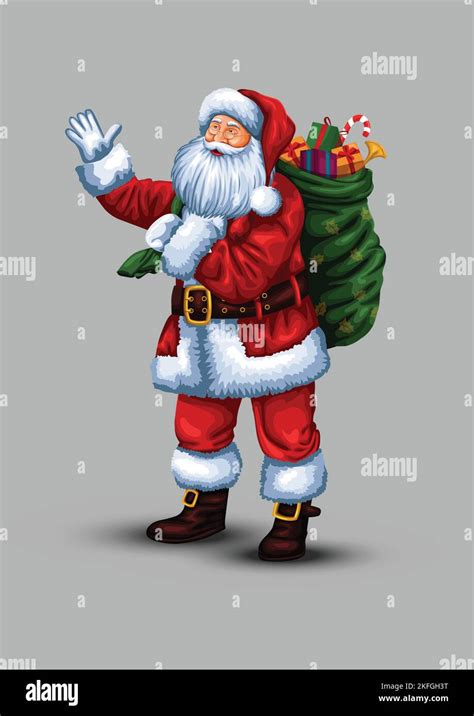 Merry Christmas Poster Santa Claus With Big Bag Vector Illustration