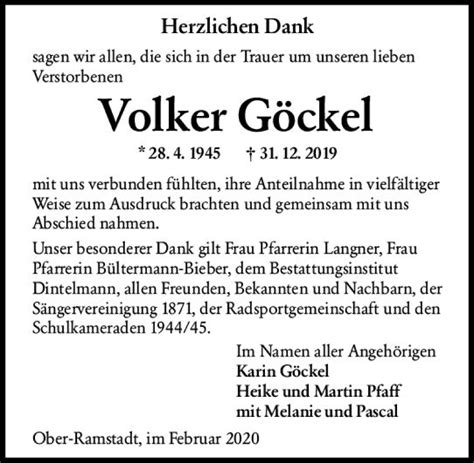 Traueranzeigen von Volker Göckel vrm trauer de