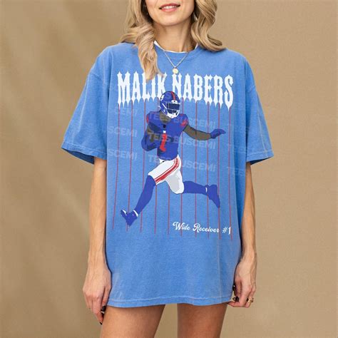 Malik Nabers Graphic T Shirt Red And Blue New York Football Jersey Tee