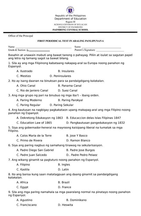 1st PT AP 6 Practice Materials Republic Of The Philippines