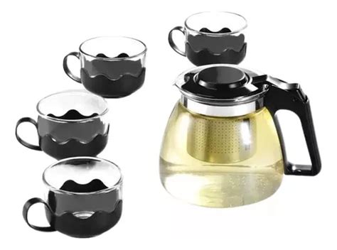 Tetera 1 Litro Con Filtro Infusor Té En Hebras Con 4 Tazas