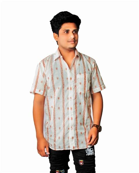 Printed Men Collar Neck Cotton Shirt Half Sleeves Size Medium At Rs