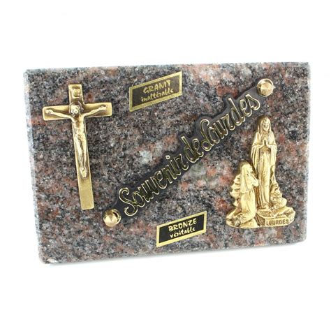 Plaque Fun Raire En Granit Apparition Et Croix En Bronze Hommage