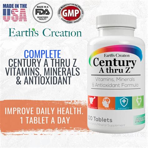 Earth S Creation Century A Thru Z Multivitamin Supplement 100 Tablets