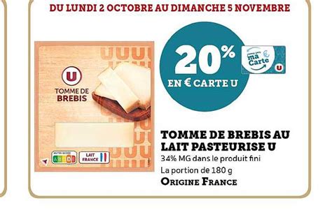 Promo Tomme De Brebis Au Lait Pasteuris U Chez U Express Icatalogue Fr