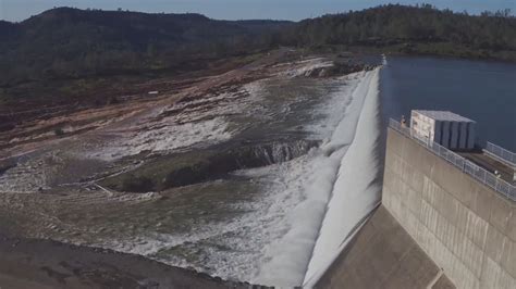 Water Flowing Over Emergency Spillway At Lake Oroville