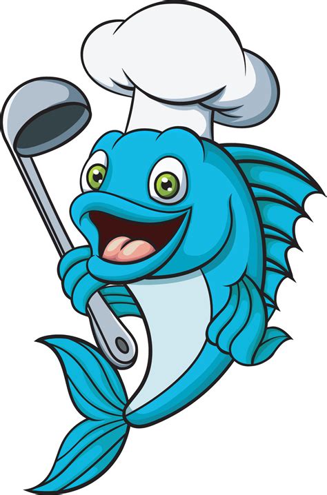 Cartoon Chef Fish Holding A Soup Ladle 20004741 Vector Art At Vecteezy