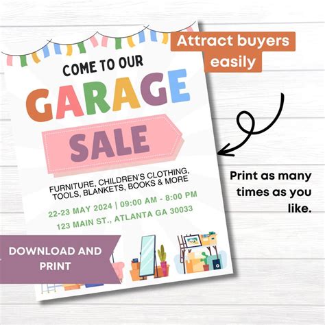 Editable Garage Sale Flyer Template Neighborhood Yard Sale Sign