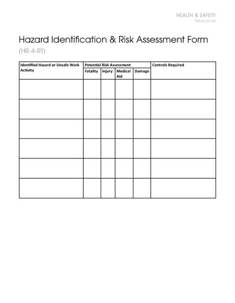 Hazard Identification Risk Assessment Procedure Printable Templates Free