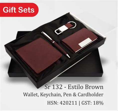 For Corporate Gift Black Brown 4 In 1 Git Set Wallet Key Chain Pen And