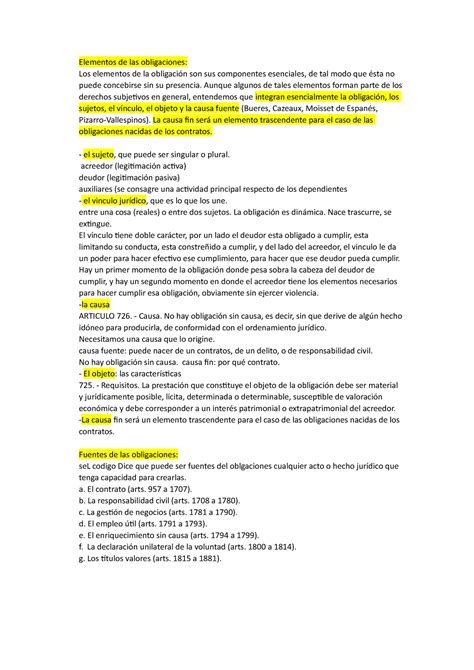 Primer Parcial Obligaciones Elementos De Las Obligaciones Los