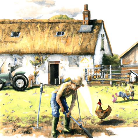 Farmer Ploughing His Field Thatched Cottage Creative Fabrica