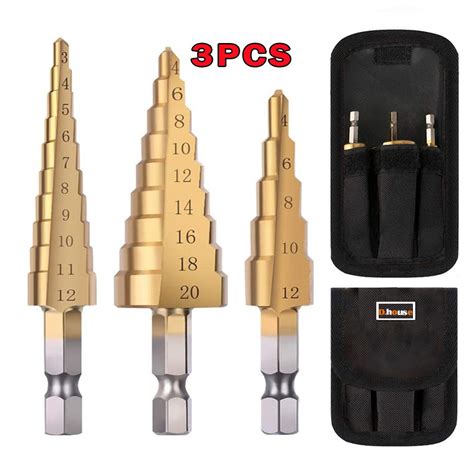 Pcs Drill Bit Hss High Speed Steel Titanium Hex Shank Step Drill Set