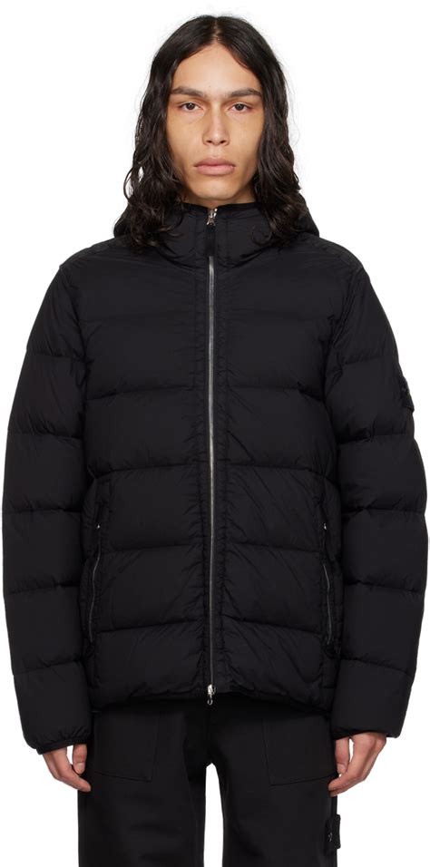 Stone Island Blouson noir rembourré en duvet à tissage Seamless Tunnel