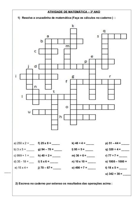 Cruzadinha Matematica 6 Ano