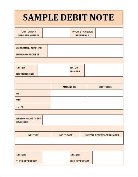 Debit Note Excel Sheet