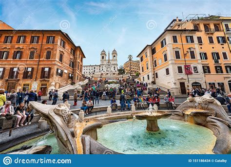 Piazza Di Spagna and Barcaccia Fountain - Rome Italy Editorial Stock ...