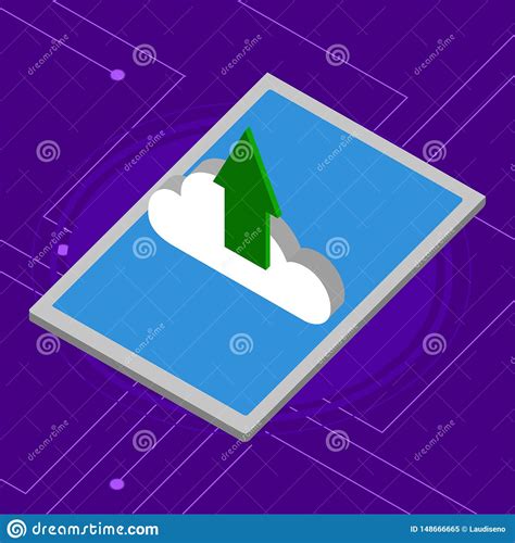 Tablet Uploading To A 3d Cloud Computing Icon Stock Vector